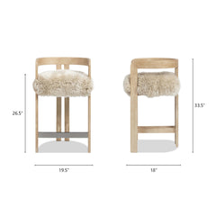 Zeus 26.5" Low Back Genuine Fur Counter Stool, Natural Blonde Genuine Fur