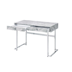 Cassandra White Printed Faux Marble Top & Chrome Finish Writing Desk
