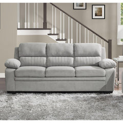 Plush Seating Comfortable Sofa 1pc Gray Textured Fabric Channel Tufting Solid Wood Frame Modern Living Room Furniture