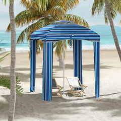 5.8' x 5.8' Cabana Umbrella for Travel, Walls, Vents, Ruffles, Carry Bag, Beach Umbrella, Blue Stripe