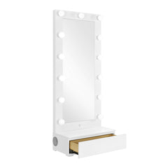 REVELATION WHITE NARROW TALL MIRROR WITH SPEAKER AND DRAWER