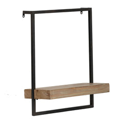 Pinnacle 18 Inch Wall Shelf, Rectangular Industrial Frame, Black Iron Brown Wood