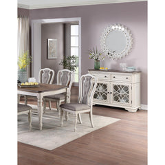 Antique White Set of 2 Dining Chairs Grey Upholstered Tufted unique Design Chairs Back Cushion Seat Dining Room