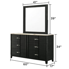 Mars 5Pc Modern Queen Bedroom Set with Upholstered LED Headboard, Footboard Storage, Dresser, Mirror, Chest, and Nightstand in Black Finish