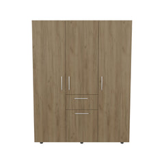 Planet 70" High Four-Door, One Drawer Armoire With Three Hanging Rods, Seven Shelves Bedroom, Wardrobe, Closet Natural Oak