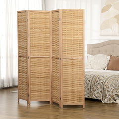 Hand Woven Room Divider, 4 Panel Bamboo Folding Privacy Screen for Home Office, 47.25"x67"x0.75", Natural