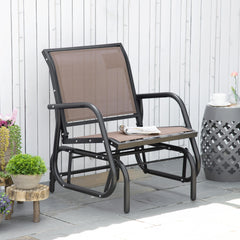 Porch Glider, Metal Frame Swing Glider Chair with Breathable Mesh Fabric, Curved Armrests and Steel Frame for Garden, Poolside, Backyard, Balcony, Brown