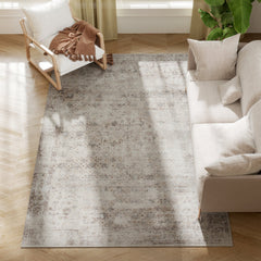 Machine Washable Area Rug 5x7, Non-Slip Traditional Floor Carpet for Living Room, Bedroom, Light Mixed-Brown