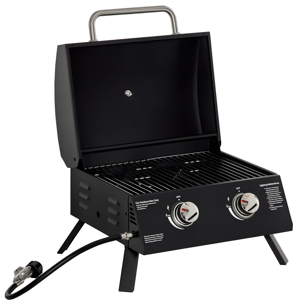 2 Burner Folding Tabletop Gas BBQ Grill w/ Lid, Thermometer, Carbon Steel, Black