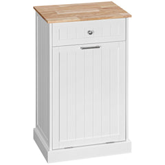 10 Gallon Tilt Out Trash Cabinet, Wooden Hidden Trash Can with Storage Drawer for Kitchen, Laundry Hamper Cabinet for Bathroom, White