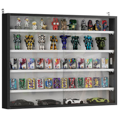 5-Tier Display Cabinet, Wall-Mounted Display Case with 2 Glass Doors and Adjustable Shelves, Black