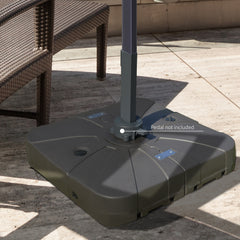 Square Cantilever Patio Umbrella Base with 4 Wheels for Easy Moving, Heavy Duty Umbrella Stand Weight, 330 lb Capacity Sand or 249 lb Capacity Water, Coffee