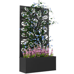 Metal Garden Bed with Trellis for Climbing Plants, Freestanding or Wall Mounted Flower Bed for Garden, Patio, Balcony
