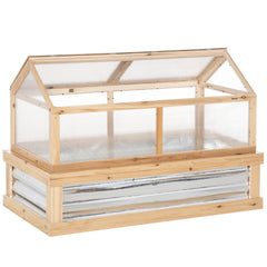 Raised Garden Flower Bed Kit w/ Greenhouse, Wooden Cold Frame Planter, Natural