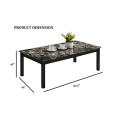 Contemporary Style 3pc Table Set 1x Coffee Table 2x End Table Faux Marble Top Wooden Legs Black And White Finish Primary Living Room