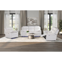 Museum White 3PC Reclining Sofa and Loveseat-with speaker and Recliner with LED Lights