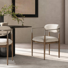 Fable Mixed Material Upholstered Dining Arm Chair, Warm White Chenille