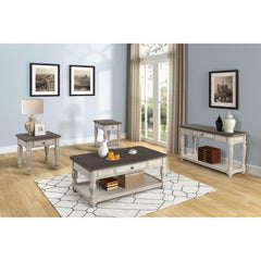 Antique White and Brown Chairside Table w/ Storage