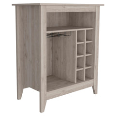 Bar- coffee cart 38" H, Kitchen or living room cabinet storage, with 8 bottle racks, a central shelf with  1 Cup holders, ideal for storing glasses, Light Gray