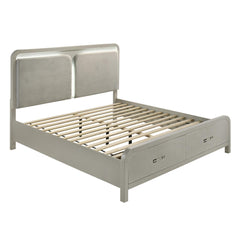 Lyric Contemporary King Bed Modern Storage Bed with Ball Bearing Glide Drawers in Beige
