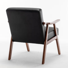 Accent Chair with Microfiber Upholstery and Solid Wood Frame, Classic Mid-Century Modern Living Room Furniture for Extra Seating, Black PU/PVC