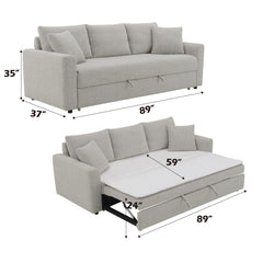 Zenith Beige Boucle Sleeper Sectional Sofa w/ 2 Toss Pillows