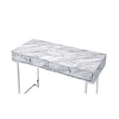 Cassandra White Printed Faux Marble Top & Chrome Finish Writing Desk