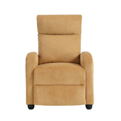 Modern Push Back Recliner Chair Yellow Soft Corduroy Upholstery Comfort Solid Wood Living Room Furniture 1pc