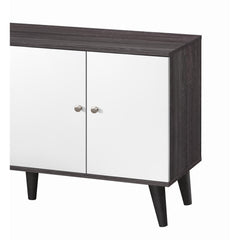 Tale TV Stand for TVs up to 63", with 2 Storage Shelves& 1 Cabinet, Modern Entertainment Centre for TV in Living Room in Dark Gray + White