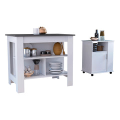 2 Piece Kitchen Set, Kitchen Island + Lower Microwave Pantry Cabinet , White /Onyx