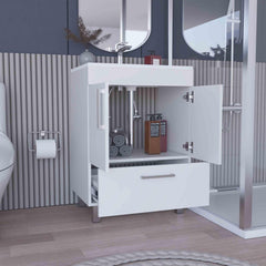 Hector Single Bathroom Vanity, Double Door Cabinet, One Drawer -White
