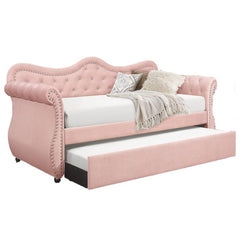 Helen Modern Style Upholstered Velvet Wood Daybed with Trundle in Pink