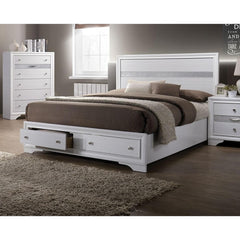 Contemporary White Color Panel Headboard 1pc King Size Bed w Drawers Beautiful Bedroom Furniture