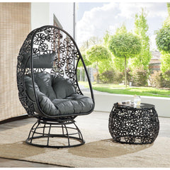 Nova Clear Glass, Charcoal Fabric & Black Wicker Patio Lounge Chair & Side Table
