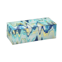 Crown Small Decorative Box Set of 2, Abstract Marbled Teal Blue Glass