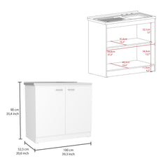 Pulsar Utility Sink With Cabinet, Double Door, One Shelf -White