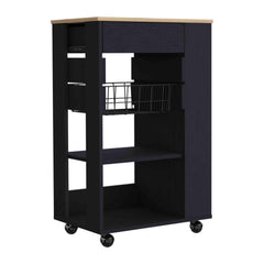 Treasury Kitchen Cart, One Drawer, Two Open Shelves, Four Casters -Black / Light Oak