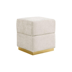 Quasar Finish Cube Design Accent Storage Compartment Stool Gold Plated Base Stainless Steel Contemporary Primary Living room