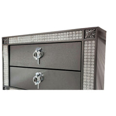 Glam Style 1pc Nightstand Nickel Ring Pulls Tapered Legs Acrylic Trim Gray Finish Bedroom Furniture