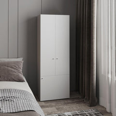 Home 3 Door Closet System with Hanging Rod for clothes and interior Shelves, Manufactured Wood Freestanding Bedroom Storage, Utility Room or Laundry Room Furniture, White