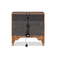 Revelation Century Modern Style 1pc Nightstand English Dovetail Drawer USB Port Gold Capped Legs Walnut Finish Bedroom Furniture