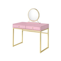 Aura Pink & Gold Finish Vanity Desk W/Mirror & Jewelry Tray