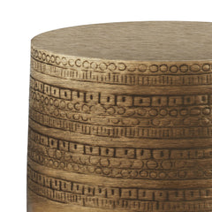 Perseus 15 inch Wide Tribal Pattern Metal Accent Table in Antique Gold