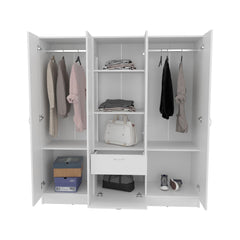 Uranus Six Doors Armoire, Seven Interior Shelves, One Drawer, Rod White