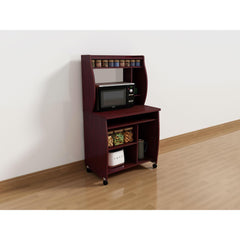 Polyxena cart computer cart utility cart with hutch shelves spice rack mobile on locking castors mahogany