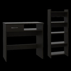 Home Office Set, Two Parts Set, One Drawer, Desktop, Keyboard Tray, Stand, Five Shelves, Black