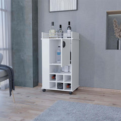 Apex 1-Door Bar Cart with Wine Rack and Casters White