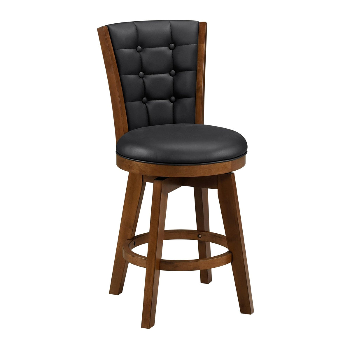 Eternity Set of 2 Swivel Counter Stool Chairs, Brown, Black Faux Leather
