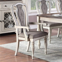 Antique White Set of 2pc Dining Arm Chairs Upholstered Tufted Unique Design Chairs Back Cushion Seat Dining Room