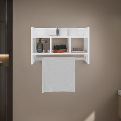 Neptune Wall Shelf with Towel Bar 15.7" H, 4 Shelves, White - Bathroom